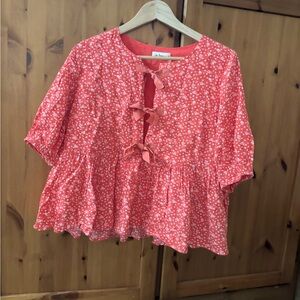 In Bloom Red Floral Bow Blouse